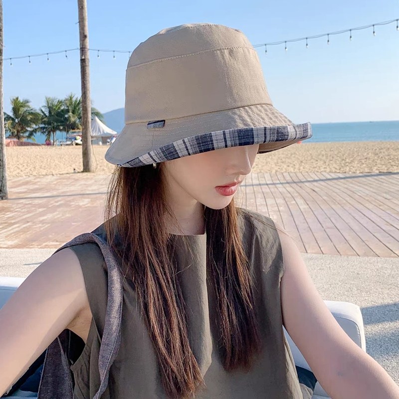 느와드코코 체크 엣지 라인 헤링본 배색 버킷햇 모자, 현재가 14,000원