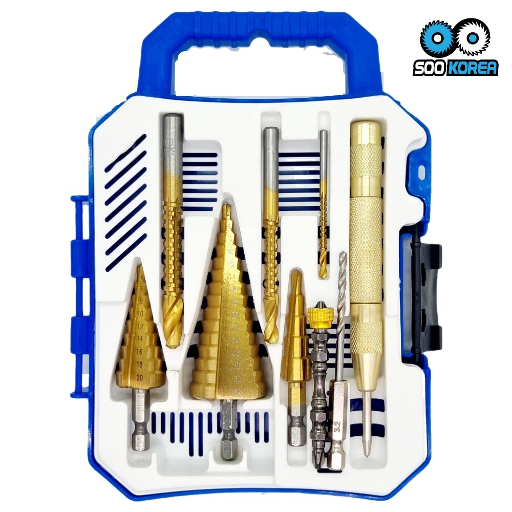 수코리아 스텝드릴 홀쏘 스텝드릴 9종세트 [ 9종 파란색 케이스 ], 1개, 현재가 19,560원