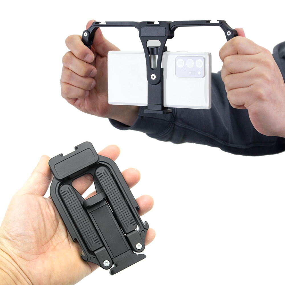 휴대폰 촬영 메탈 그립 접이식 듀얼 핸들 슈팅 스마트폰 유튜브 조명 카메라 삼각대 장착 홀더, 단품, 1개 53,000원