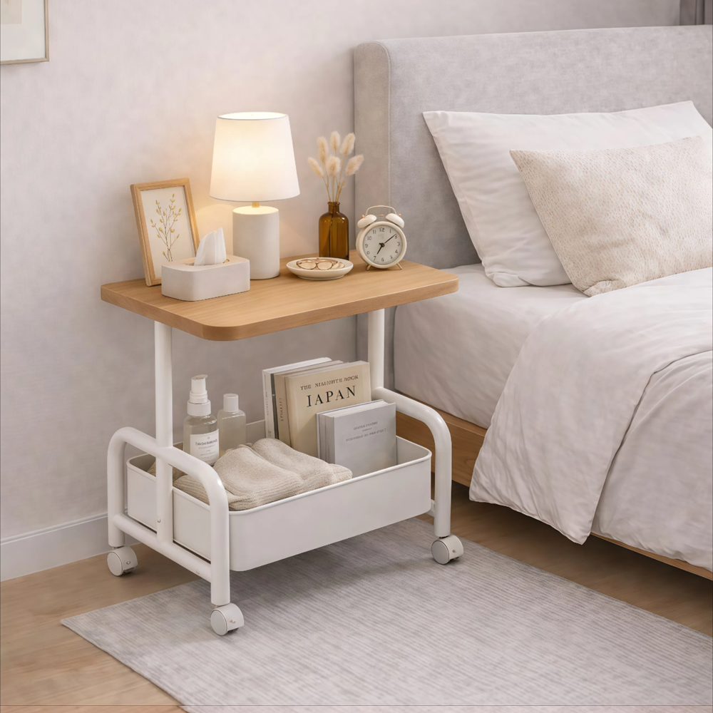 튼튼한 철제 프레임 우드 상판 이동식 다용도 수납 카트 트롤리, 2단, 원목 24,800원