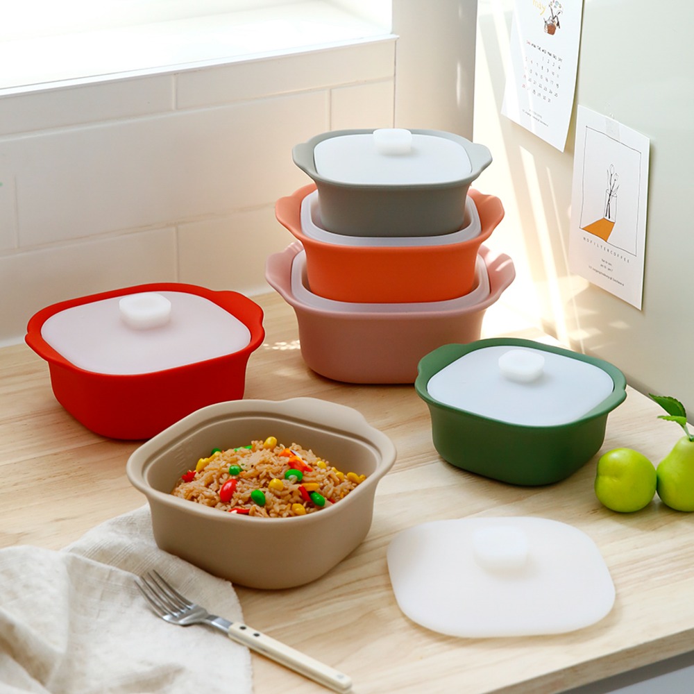 국산 실리콘 냄비 라면 냄비 국내생산 사각 계란찜 감자 고구마 소분 전자레인지 용기 3size, 1개, 900ml(중) 카키 22,800원