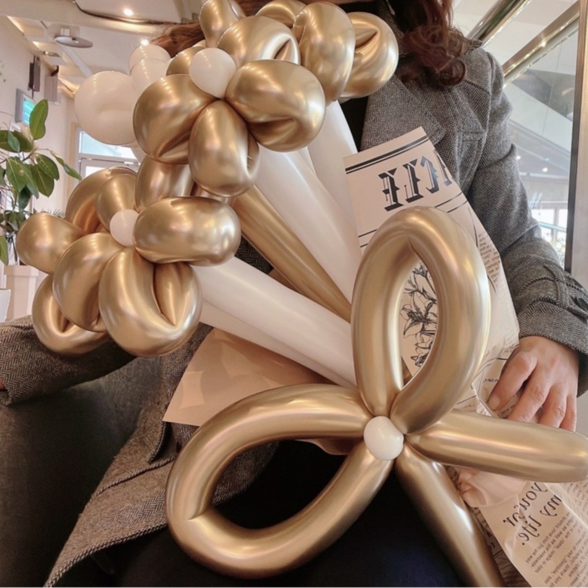 [펄박스]DIY 요술 풍선 데이지 꽃다발_골드N화이트_손펌프포함_ 요술풍선 42개 11,900원