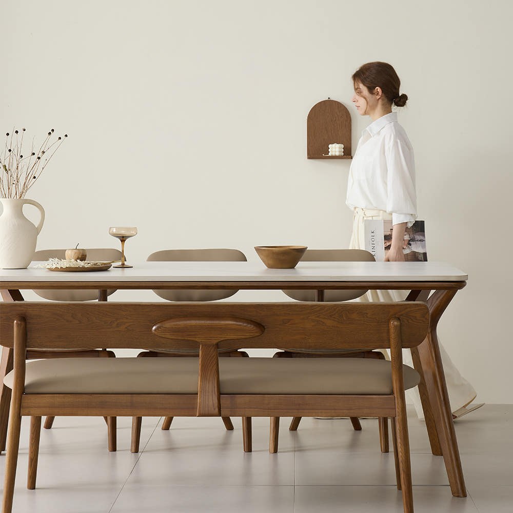 까르엠가구 헤이븐 포세린 양면 세라믹 50R 애쉬 원목 6인용 식탁세트 1800 3인벤치1+의자3 823,900원