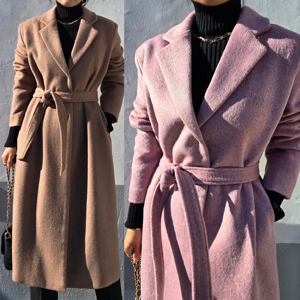 울 캐시미어 오버핏 송치 고급 허리끈 예쁜 여성 롱코트 149,900원