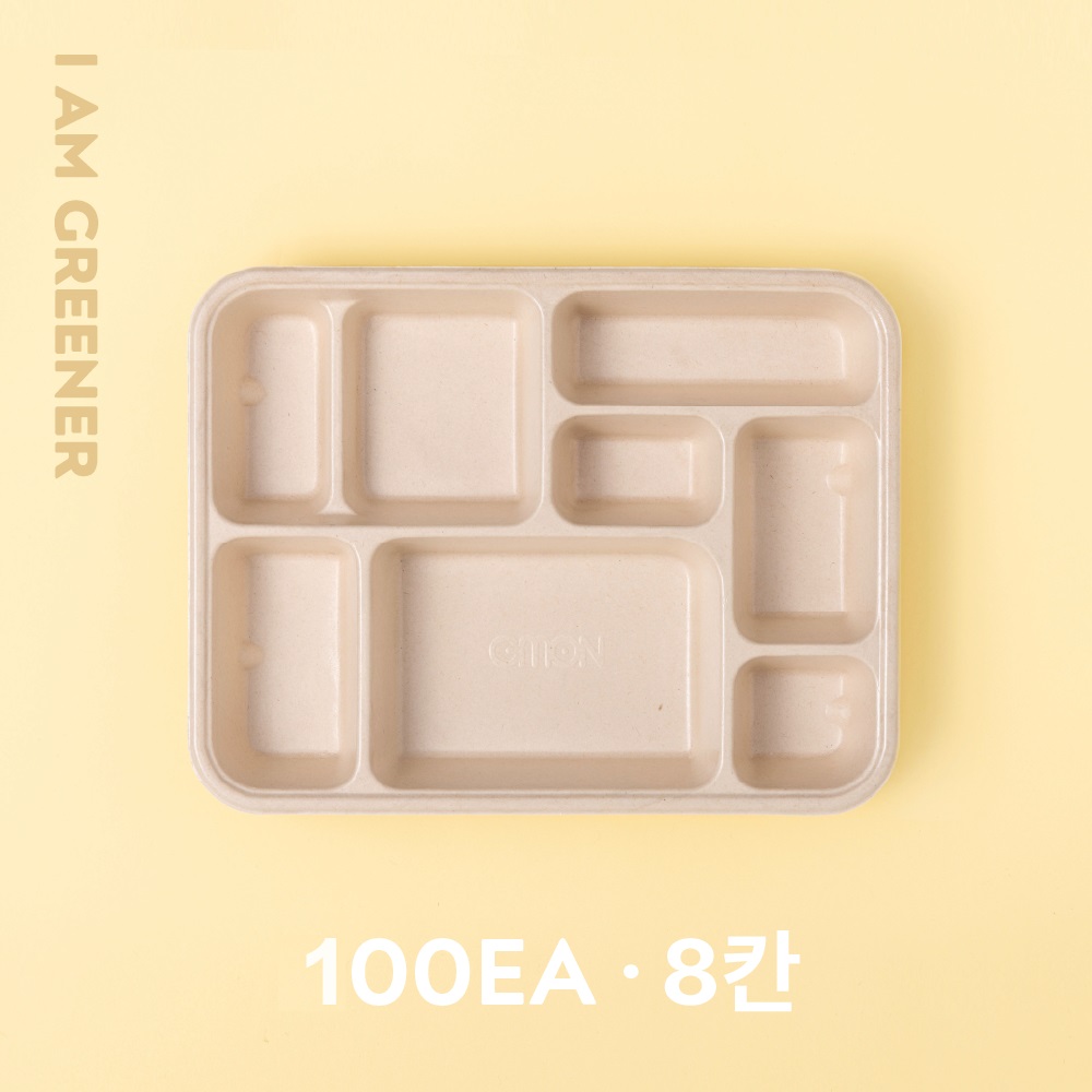 아이엠그리너 사각호환L 8칸 밀짚 펄프 도시락 용기 + 펄프 뚜껑 세트 1300ml, 2개, 50세트 97,000원