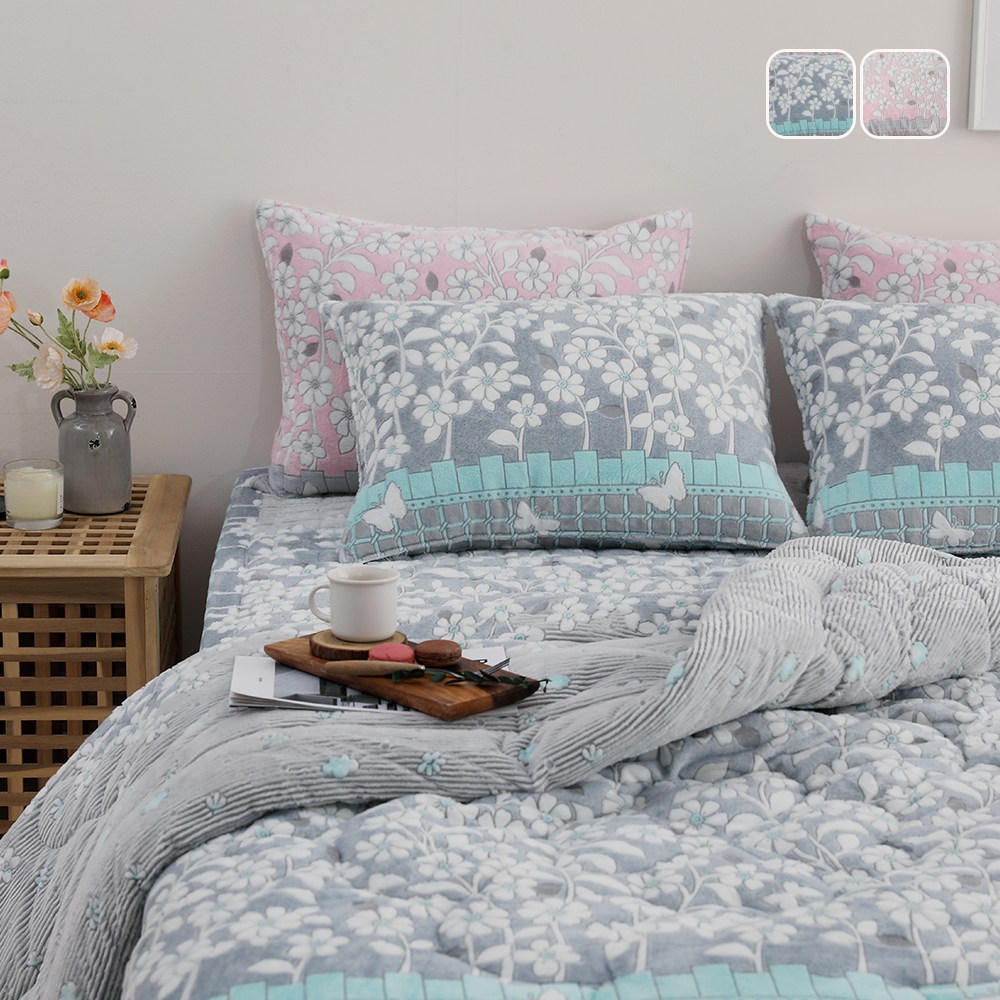 국산 리빙캐슬 플루이 5mm착번아웃 극세사 이불세트 69,800원