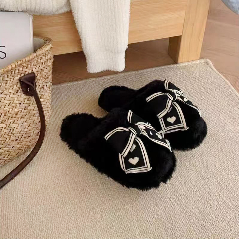 에버하우스 하트 리본 퍼 거실화, 블랙, 1개 6,800원