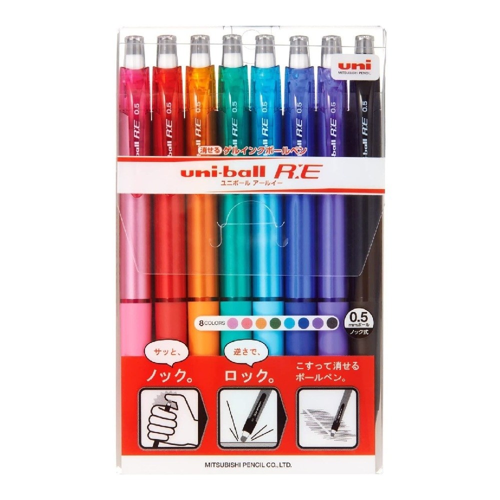 MITSUBISHI. 문지르면 지워지는 겔 잉크 노크식 볼펜 uni-ball R:E 0.5mm (8색Set) / URN18005-8C 15,840원