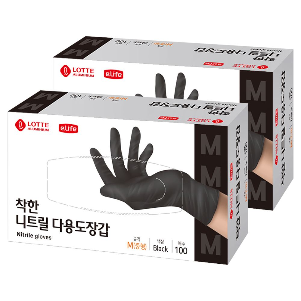 롯데이라이프 착한 니트릴 다용도 장갑 100개입, Black, 중(M), 2개 11,540원