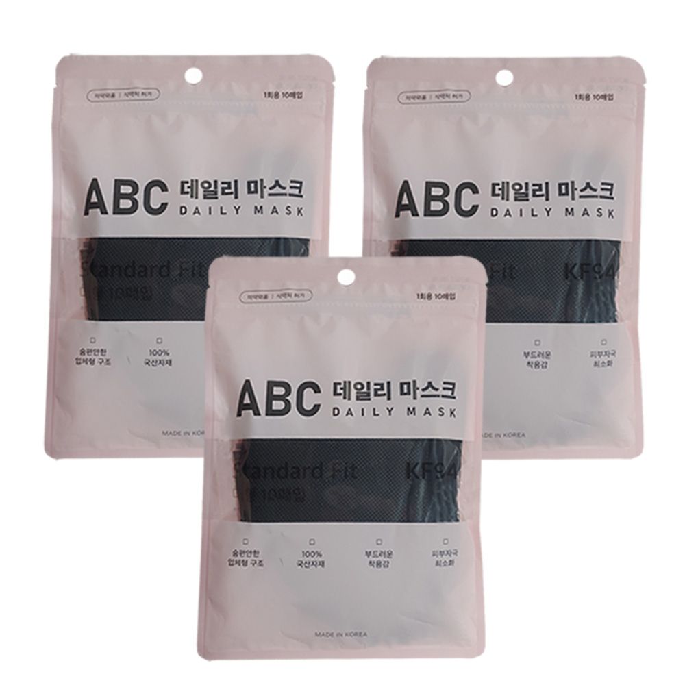 ABC 데일리 마스크 KF94 대형, 10개입, 3개, 검정색 9,460원