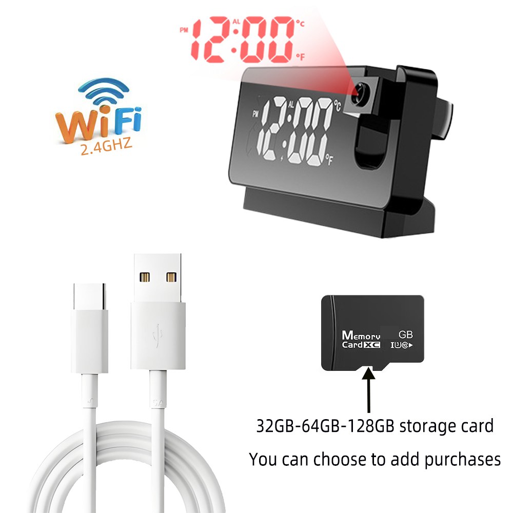 FHD 1080P 미니 소형 프로젝션 시계 카메라는 2 4GHz WIFI 무선 보기, 동작 감지, 홈 카메라를 지원합니다 105,400원