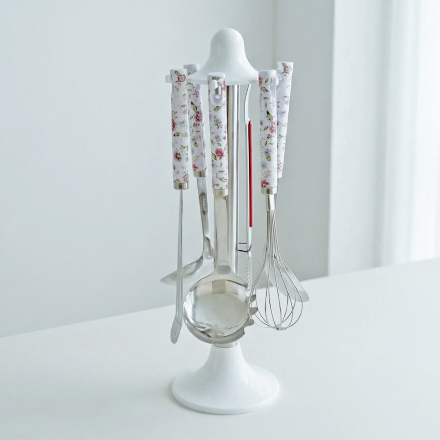 [DAMDA] 스테인레스 조리도구세트 플라워 7종 거치대 포함 국자/뒤집개/거품기/집게, 1세트, 스테인레스, 조리도구 18,900원