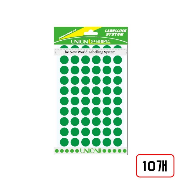 유니온)원형스티커 302/12mm, 녹색(M320730) 8매 10개입 18,000원