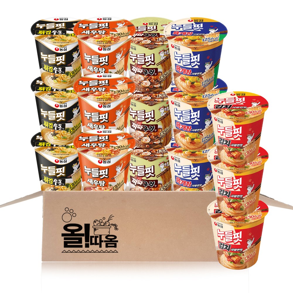 누들핏 컵라면 5종 C세트 (육개장사발3+김치사발3+튀금우동3+짜파구리3+새우탕3), 15개 26,400원