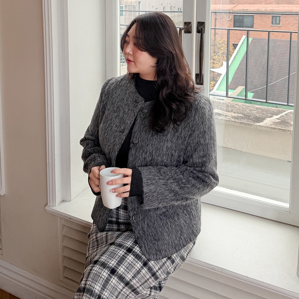 [44-110][하객룩] 헤어리 플랩 포켓 노카라 자켓 여성 빅사이즈 여자 플러스사이즈 85,900원