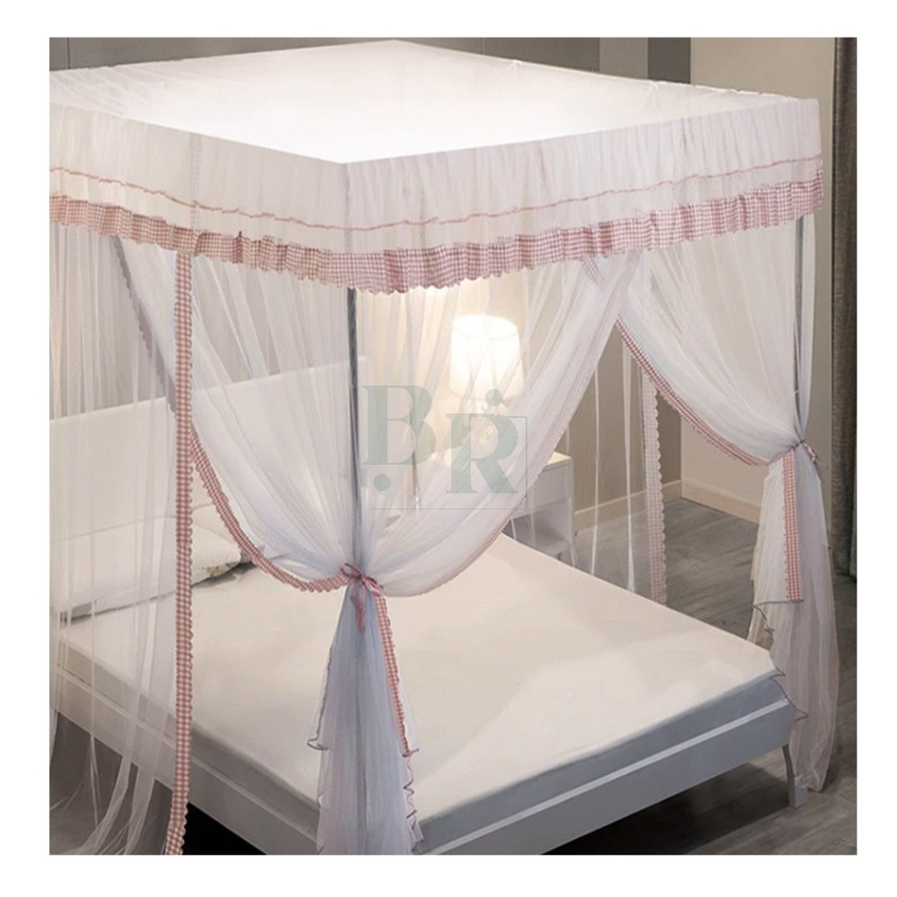 바구니룸 공주풍 커튼형 체크 레이스 침대 모기장 퀸침대모기장 침실캐노피 핑크 (150X200CM) 여름모기장 45,600원