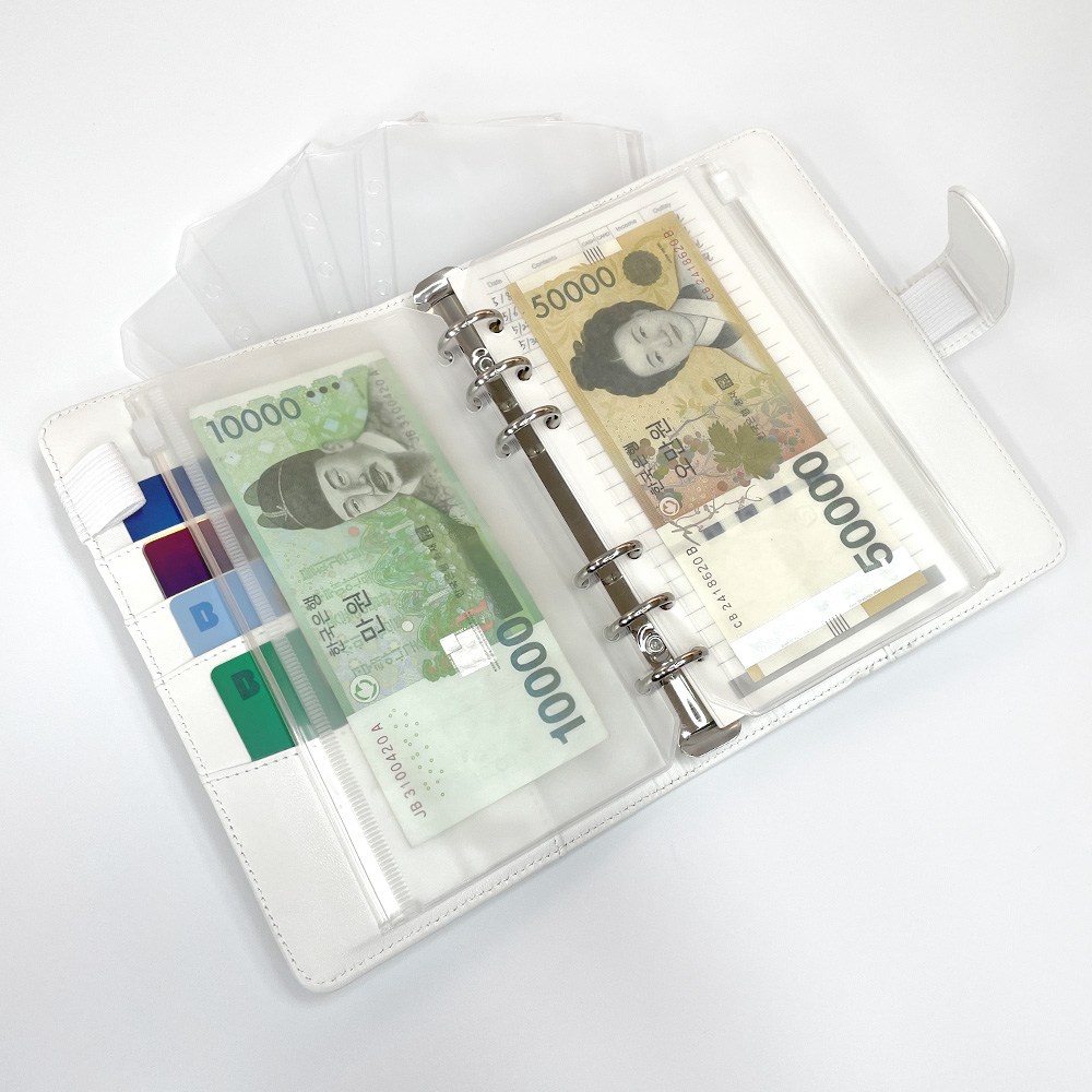 푸꾸푸꾸 현금바인더 저축 다이어리 A6 지퍼백 5P 세트, 화이트+지퍼백5P (A6) 10,290원