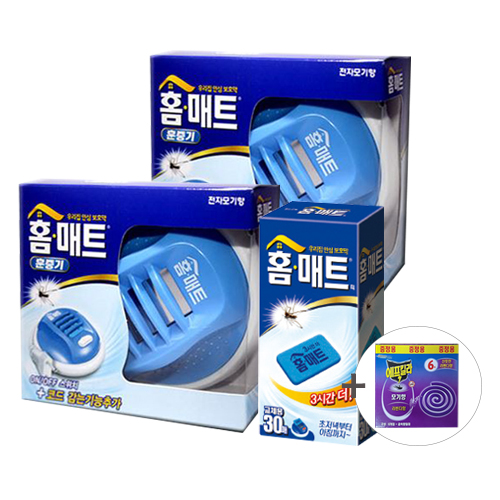 홈매트 코드룰러훈증기x2개+교체용리필30매+모기향6p 모기퇴치기 전자모기향 에프킬라 모기향 23,800원