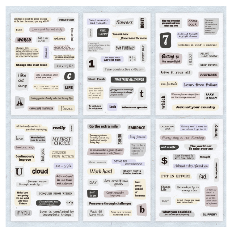 올리브파티 마음의단어 레터링 감성 빈티지 다꾸 스티커 6종 세트, 퍼플, 1세트 5,200원