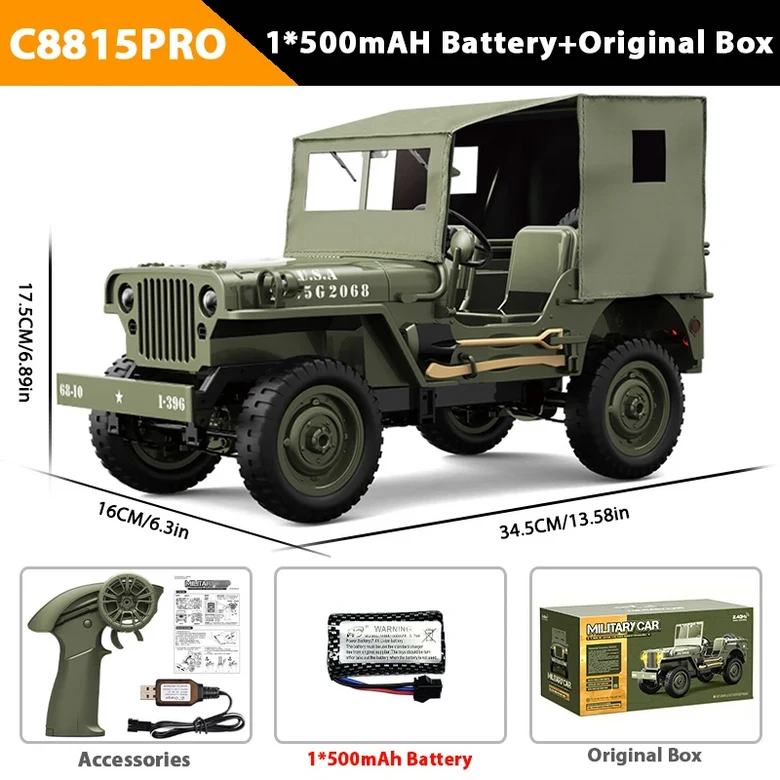 JJRC C8815 1/10 WILLYS JEEP Rc 자동차 1941 4WD RTR 크롤러 등산 규모 군용 트럭 오프로드 차량 어른를위 59,800원
