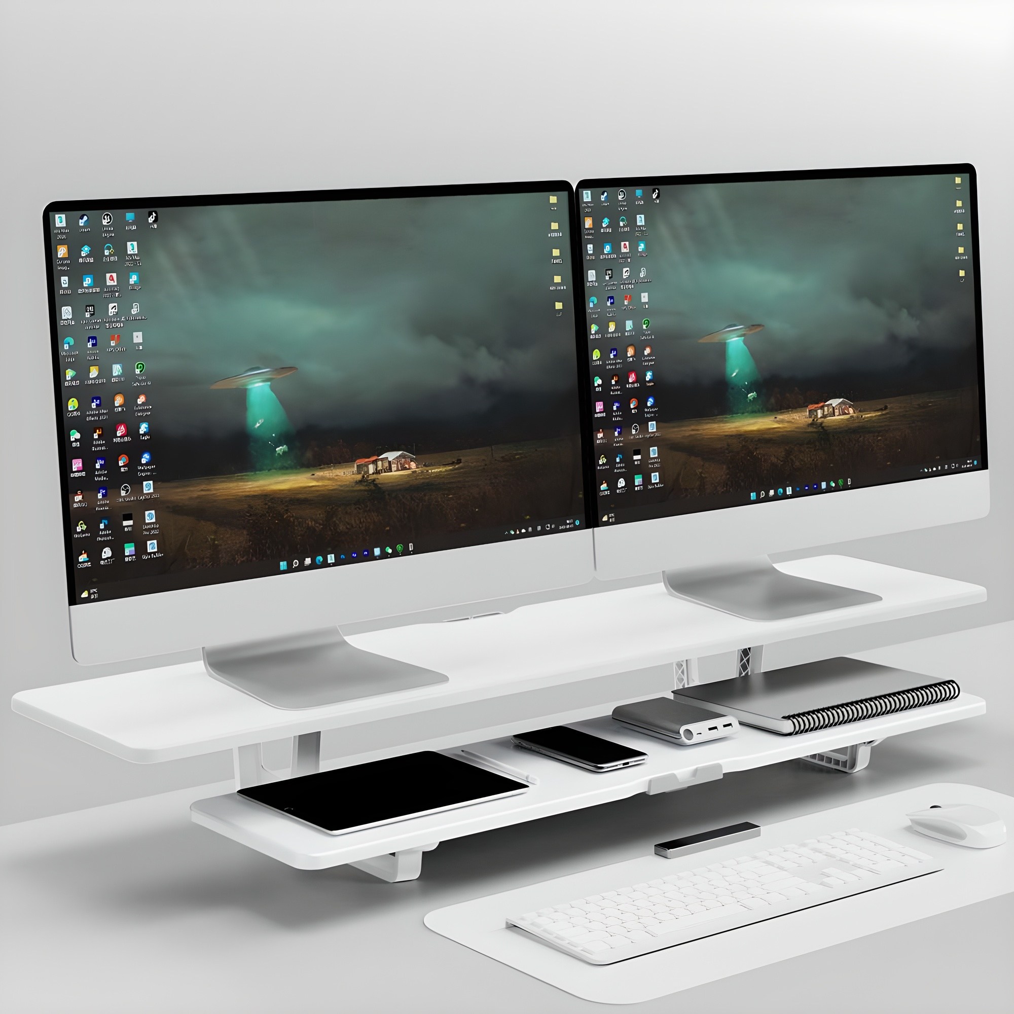 몽상컴퍼니 DM-95 2단 와이드 모니터 받침대 사무실 서재 데스크테리어 13.5 높은 듀얼 받침 오픈형 선반 가로길이 950mm, 화이트 49,000원