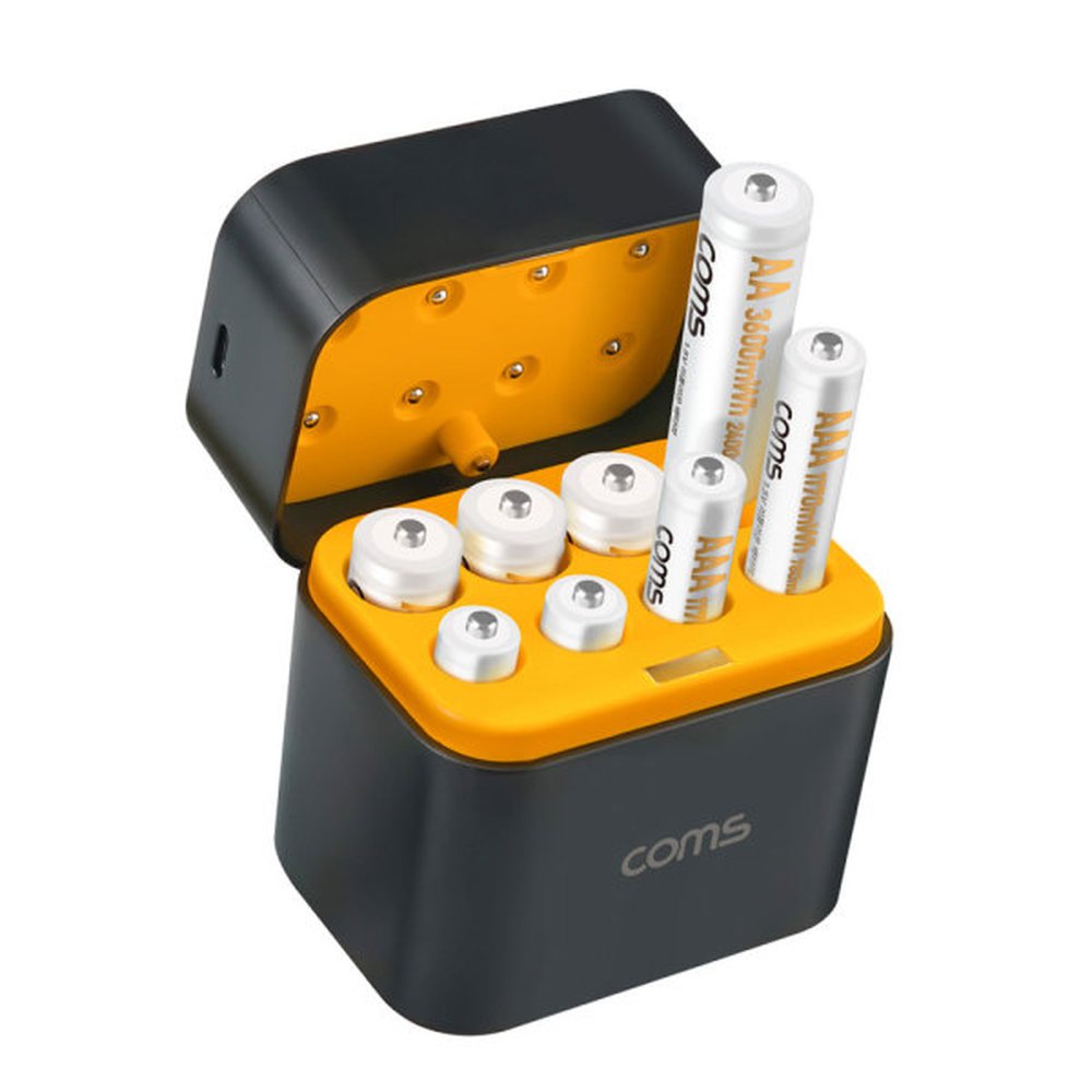 8구 충전기 충전지 세트 AA 4개 AAA 4개 충전식 건전지 C타입 / 리튬 이온 배터리 충전 케이스 WISEHA110 75,230원