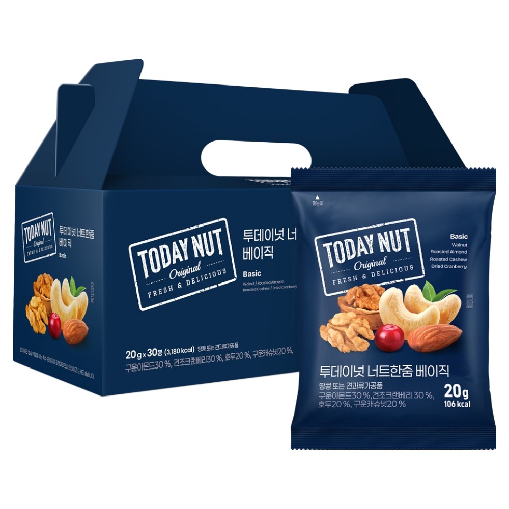 투데이넛 너트한줌 베이직 믹스넛 20g, 30개 17,100원