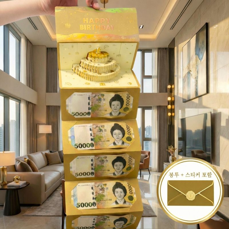 부모님 이벤트 생일 용돈카드 용돈봉투, 봉투/스티커 포함, 1개, 골드 11,000원