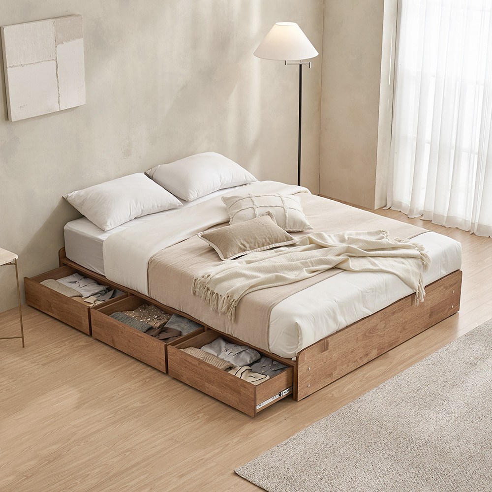 핀란디아 몬테 원목 무헤드 수납 퀸침대Q, 단품 299,000원