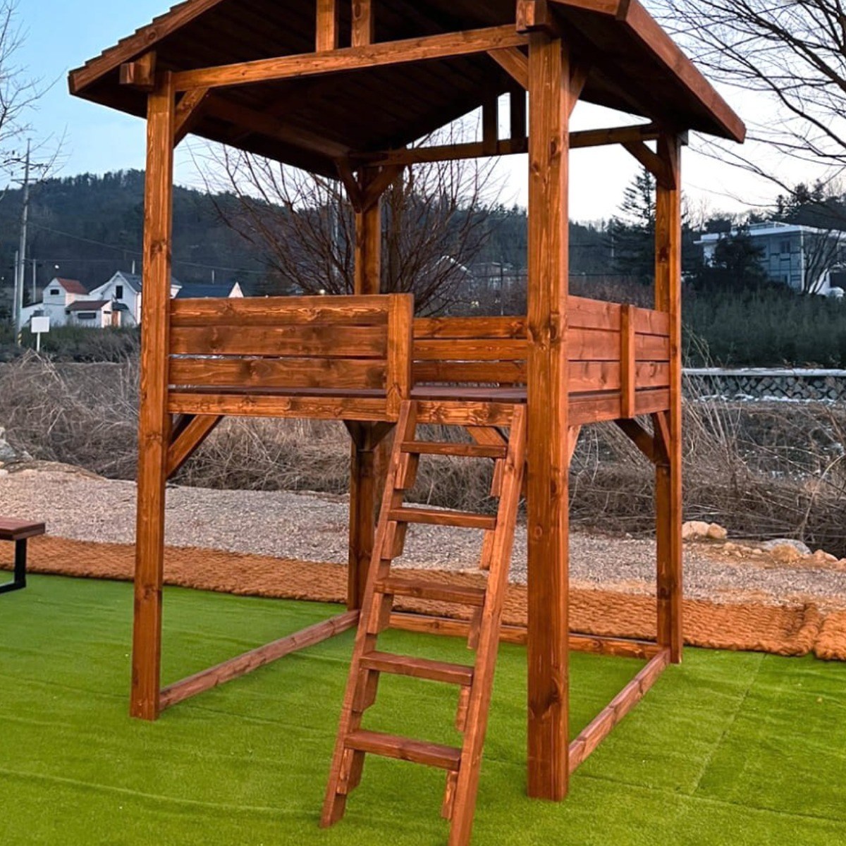 미엔우드 통나무 원두막 오두막 2층 야외 정자 파걸러 파고라 캐노피 정원 카페 테라스, 월넛색(2회도색) 1,307,000원