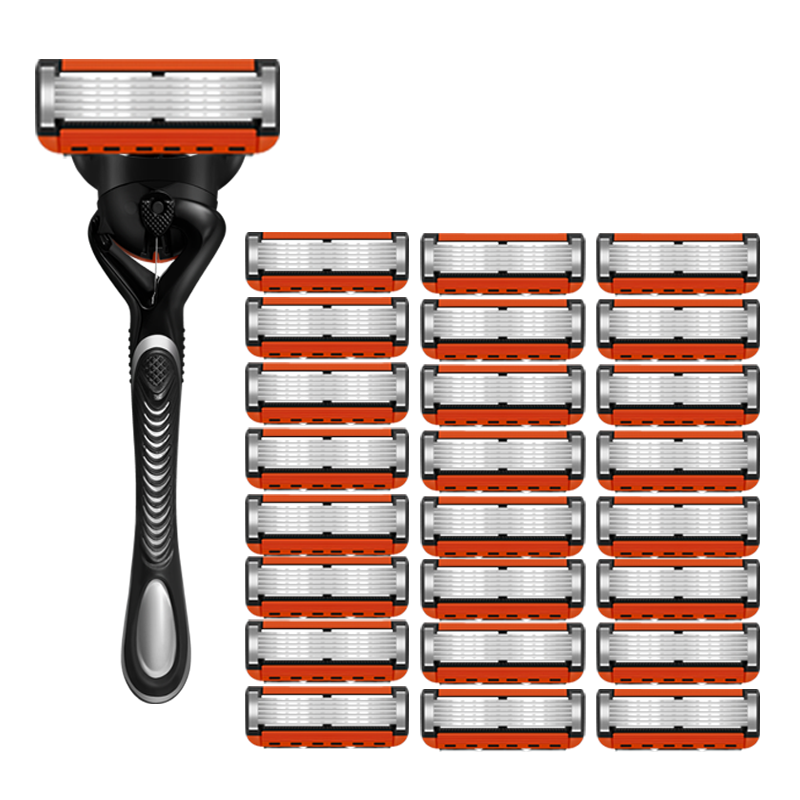 블랙주황 6중 질레트 면도날 프로글라이드 퓨전 호환 면도기, 1세트, 주황 면도날 24개입+스윙면도기1개 28,000원