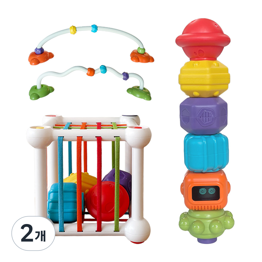 베베코지 아기 소근육 발달 장난감 도형 끼우기 고리, 2개, 레인보우 28,000원