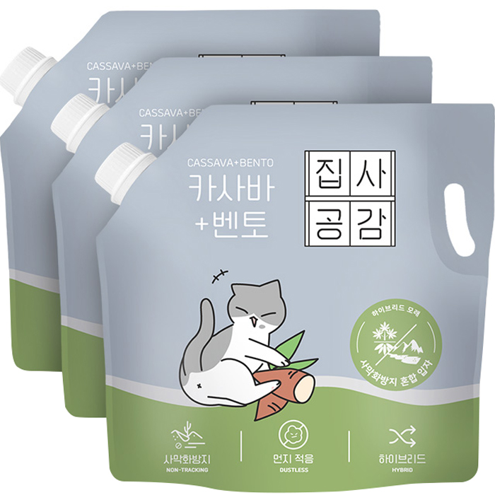집사공감 카사바+벤토 고양이 모래, 4.53L, 3개, 무향 46,500원