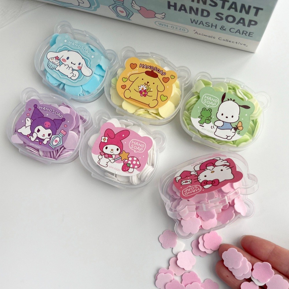 산리오비누 6종세트 신학기 필수템 포차코 휴대용 종이비누 쿠로미 시나모롤 마이멜로디 산리오 학교비누 휴대용비누 손씻기 5,000원