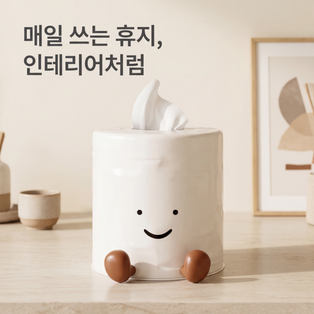 디노꾼 스마일 인테리어 두루마리 휴지 케이스, 화이트, 1개 14,400원