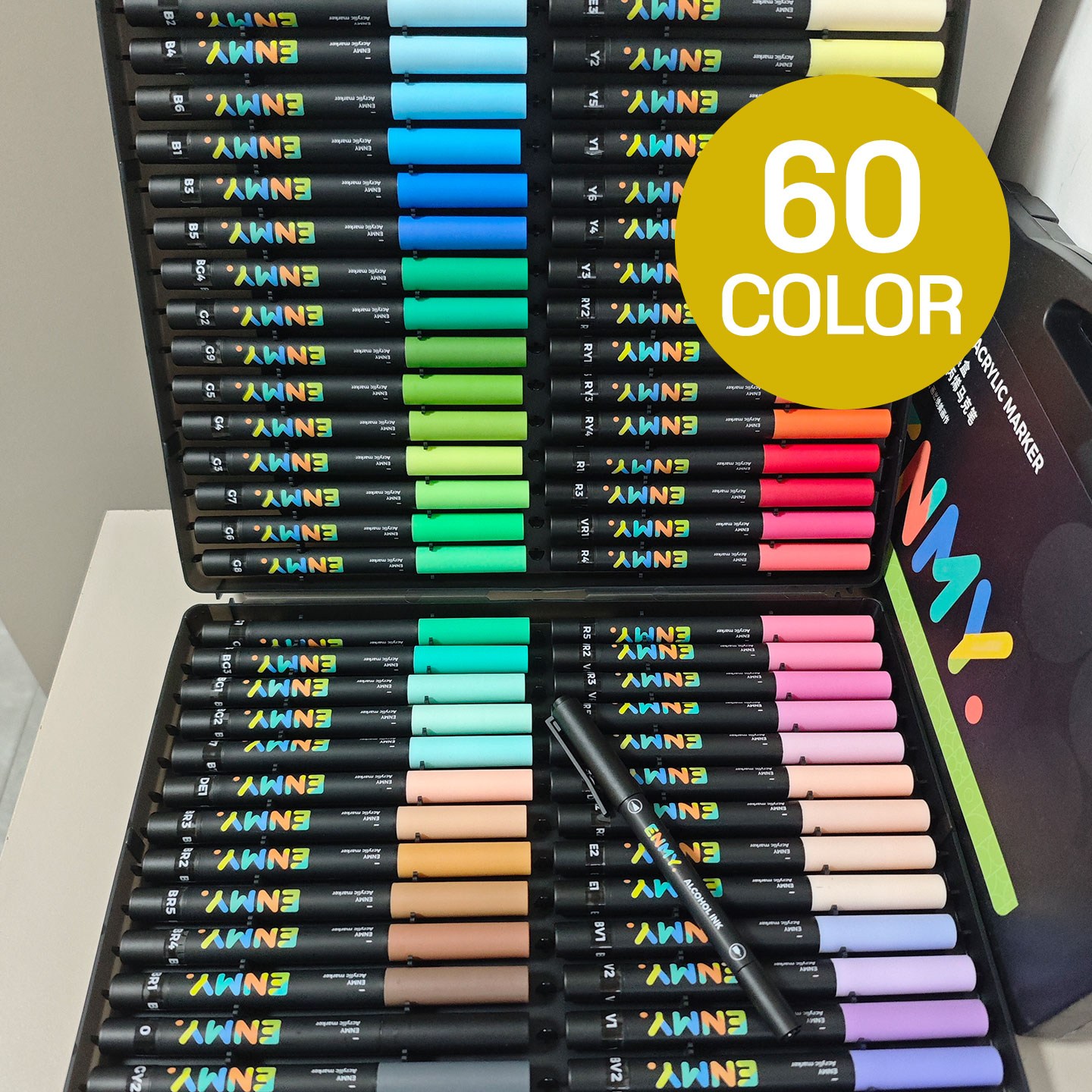 ENMY 엔미 브러쉬형 아크릴 마카 마커펜 세트 전문가용 드로잉북 증정 48,630원