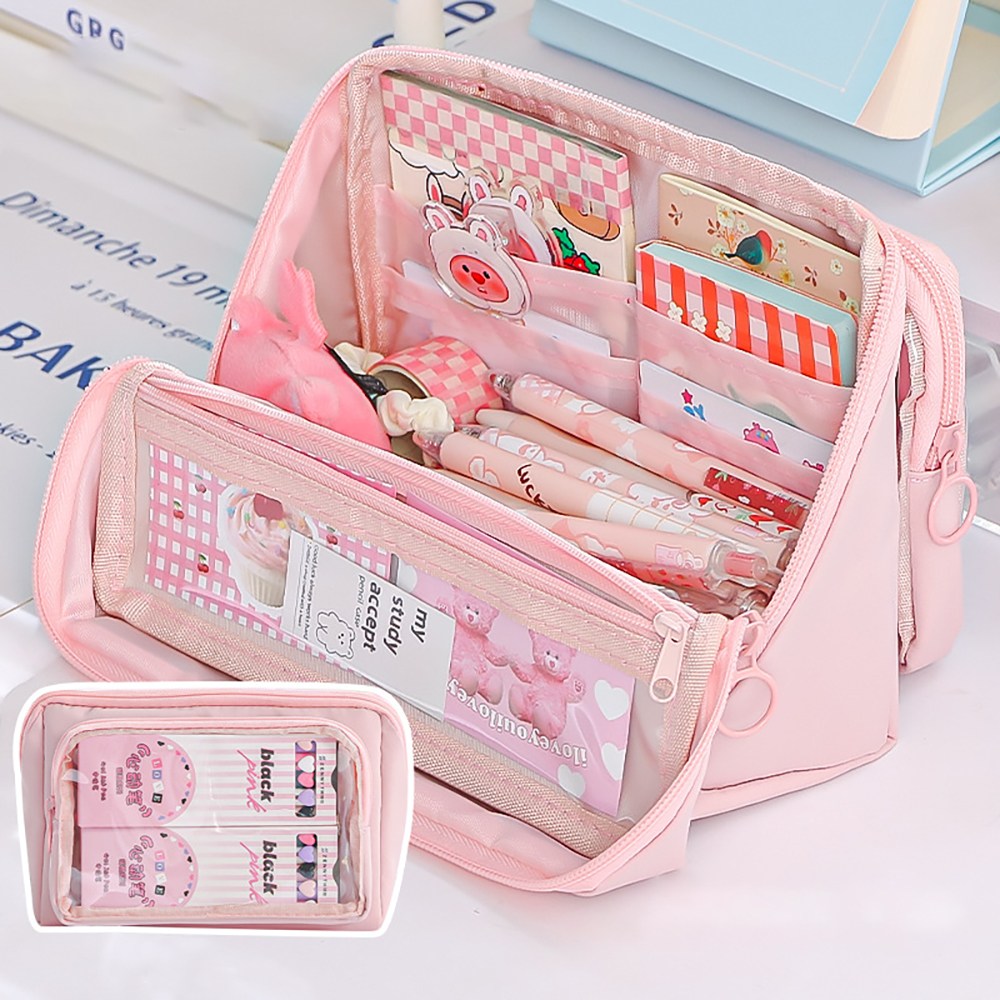 똑딱이 9단 멀티 수납 필통 대용량 초등 필통 다용도 파우치, 1개, 핑크 12,800원