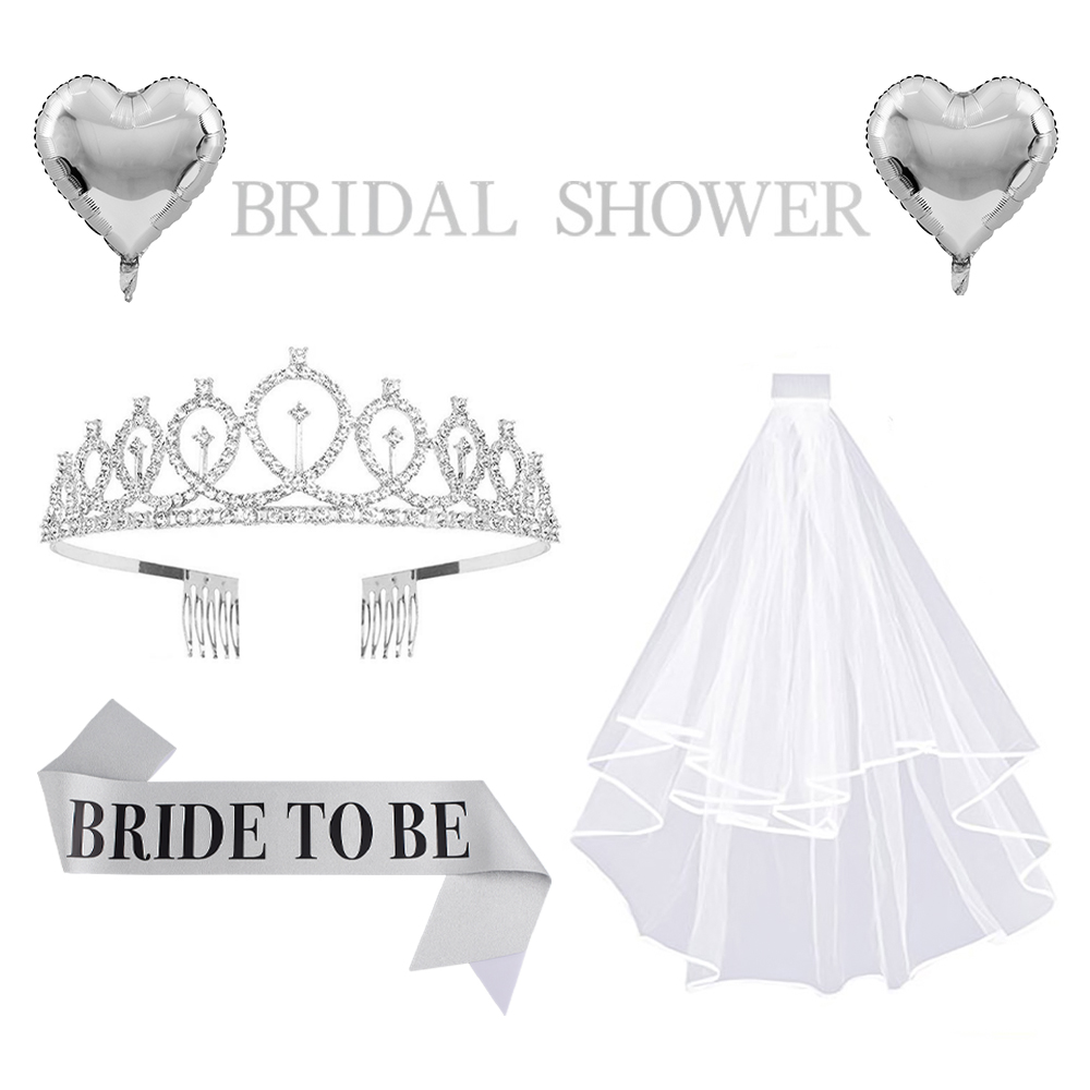 투데이리빙 5종 셀프 웨딩 브라이덜샤워 왕관 세트 신부 면사포 은색 하트 풍선 공주 홈파티 반짝반짝 어깨띠 레터링 가랜드 화이트 베일 파티 소품 13,800원