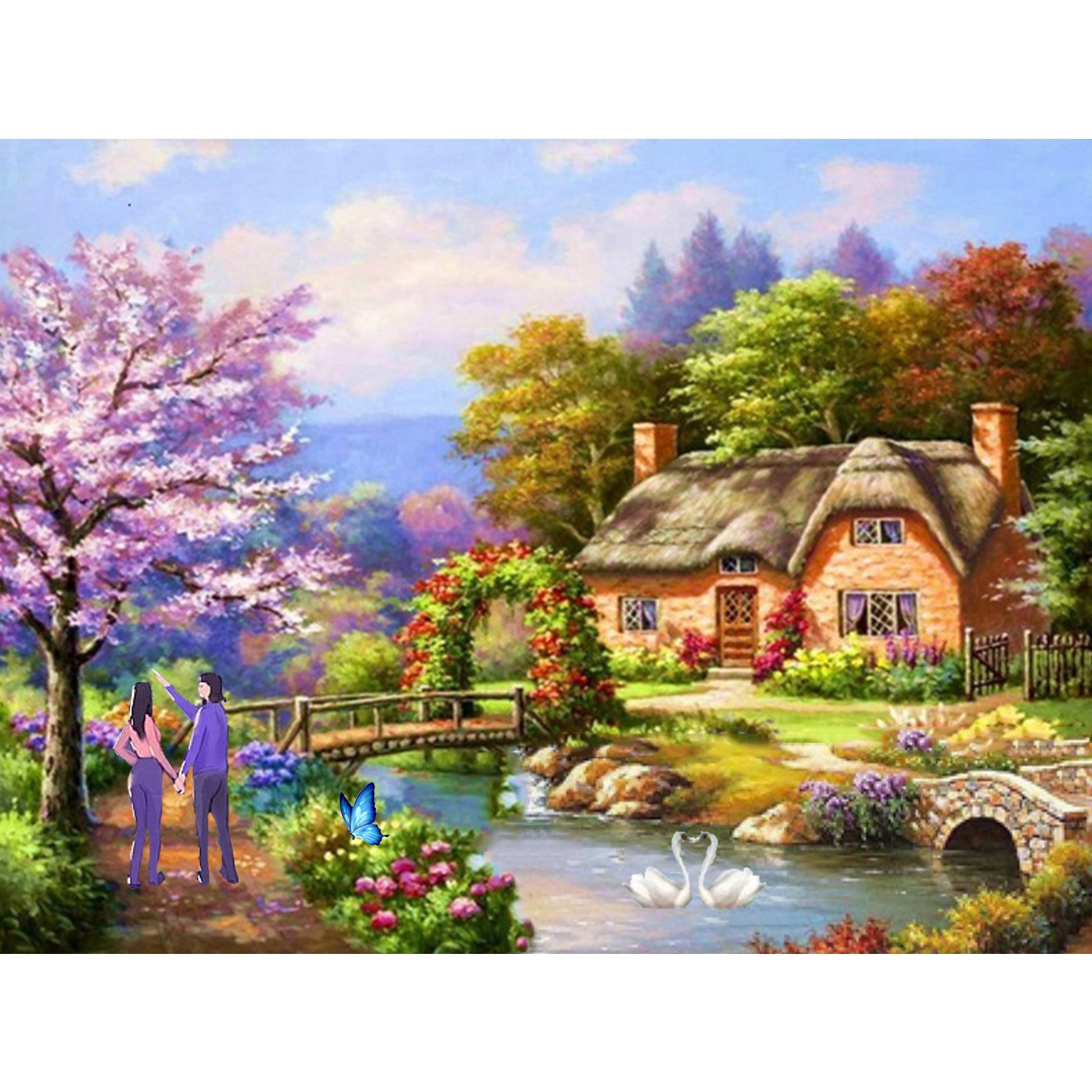 MJS 보석십자수 50x40cm (캔버스형) DIY 세트 MJ8, MJ52 벚꽃호수 정원, 1개 16,950원