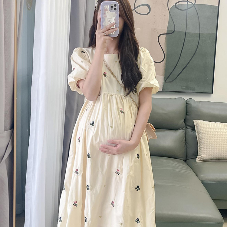 임산부 봄 여름 원피스 봄 여름 캐주얼 라운드넥 반팔 미디 원피스 임부복 빅사이즈 패션 벌룬 소매 치마 SJS 18,700원
