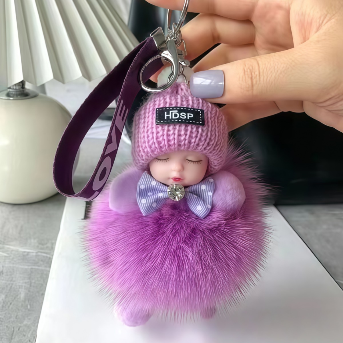 준성유통 심플 귀여운 잠자는 인형걸이 열쇠고리 키홀더 키링 가방걸이, 1개, 퍼플 8,800원
