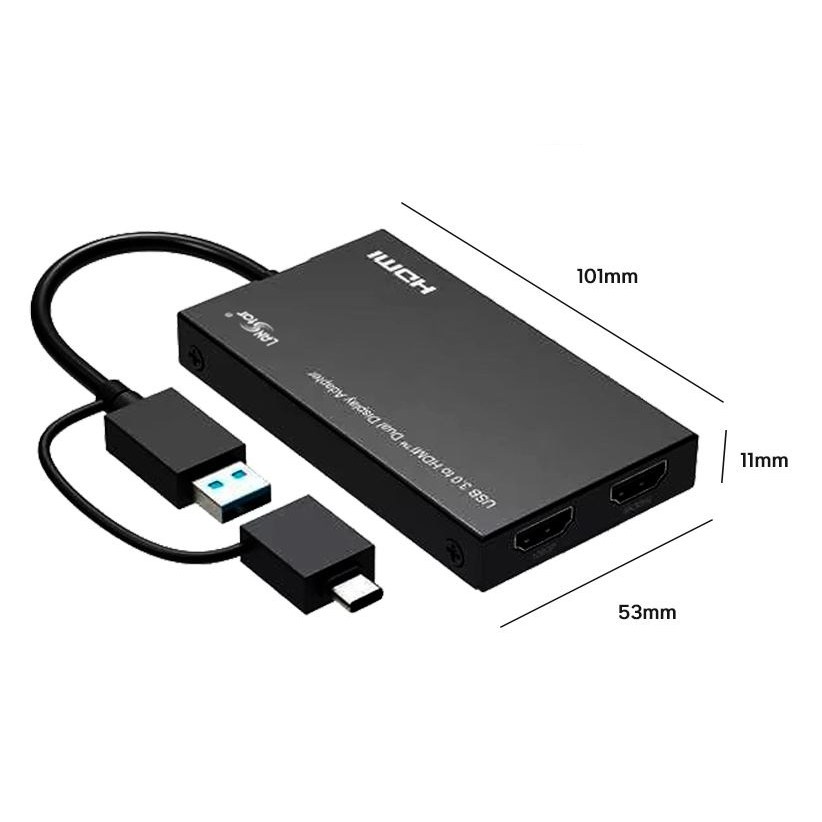 USB3.0 to HDMI 듀얼 컨버터 4K30Hz 화면 복제 확장 노트북 PC 영상 음성 디스플레이 변환컨버터 미러링, 1개, 단일상품 95,000원
