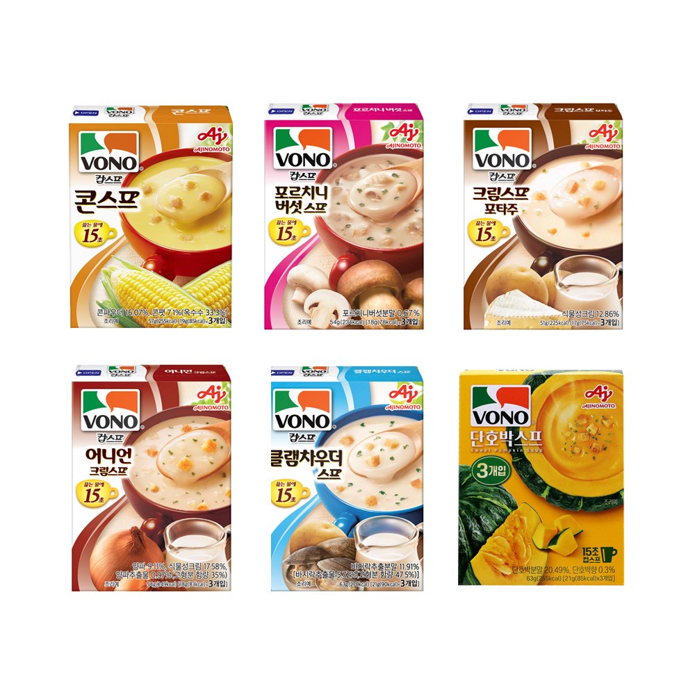 농심 보노 6종 혼합기획세트 2호(콘스프 포르치니 포타주 어니언 클램차우더 단호박), 1개 18,980원