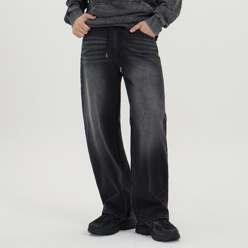 클로니아 밍크기모 안감 보온 캐쥬얼 밴딩 와이드 청바지 남여공용 (블랙) EF7M96 39,800원