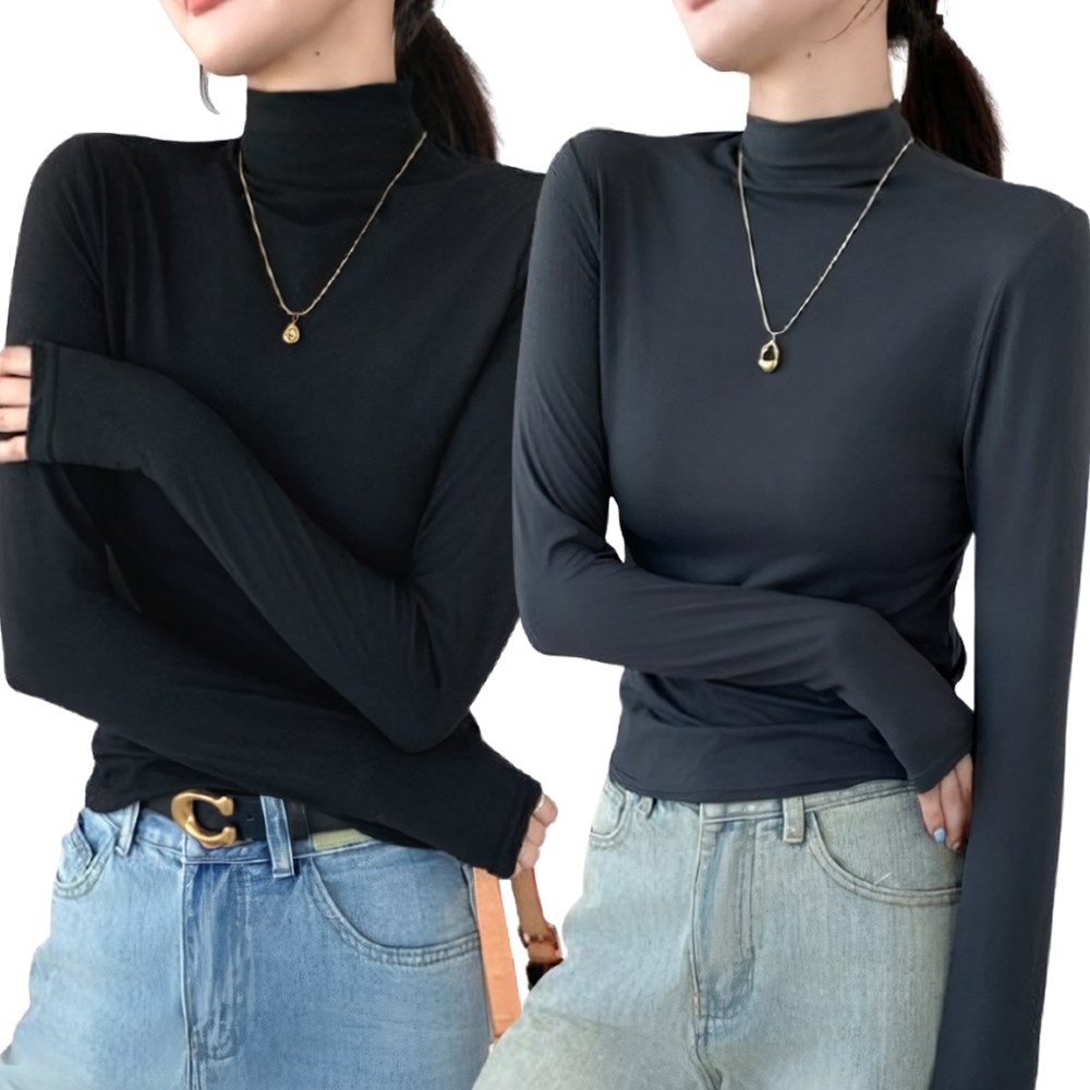 니드오브 여성 부드러운 목폴라티 얇은 이너 목티 긴팔 2종세트 16,800원