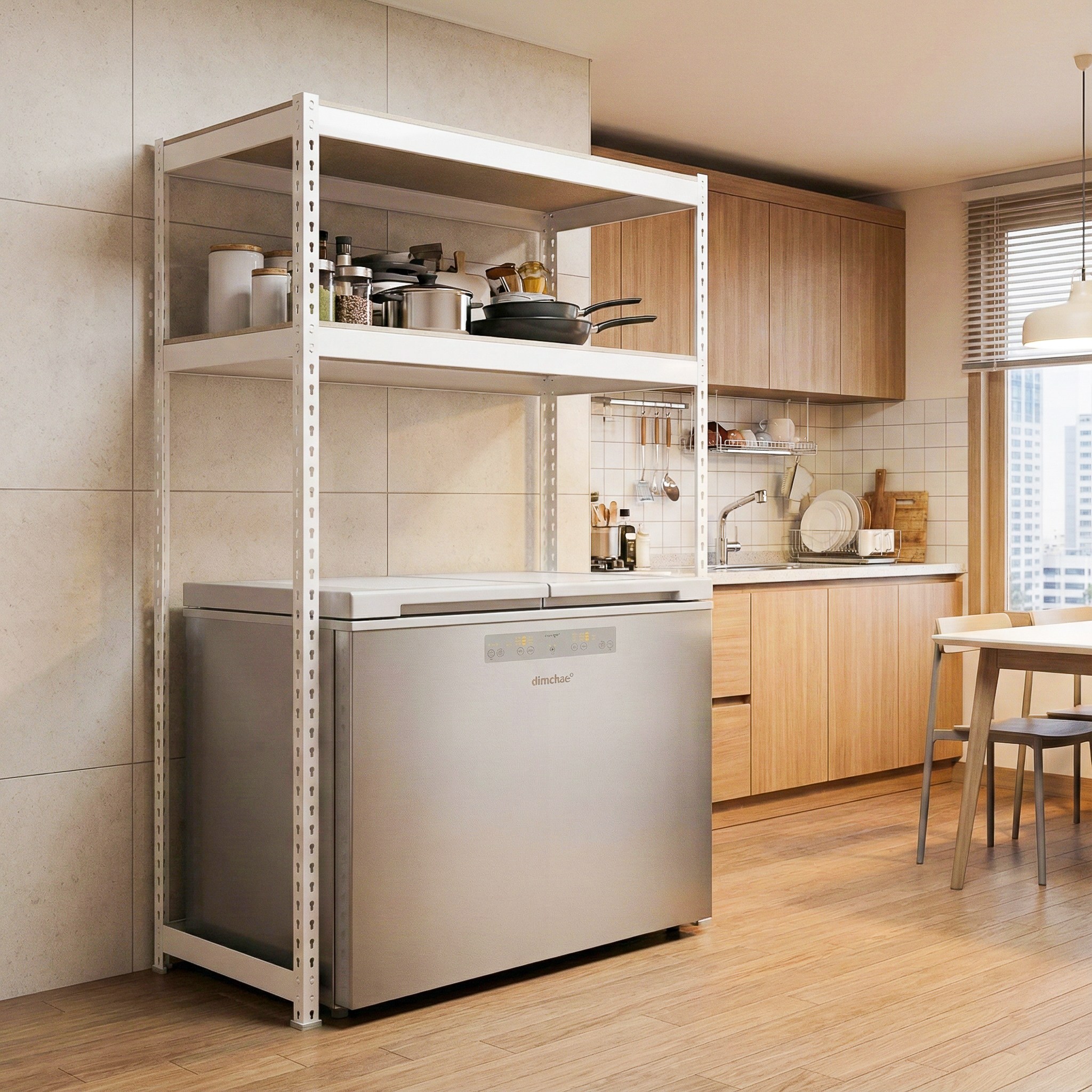 프라임앵글 김치냉장고 드럼세탁기 건조기 선반 펜트리 베란다 철제선반, 2.5단, 아이보리 103,900원