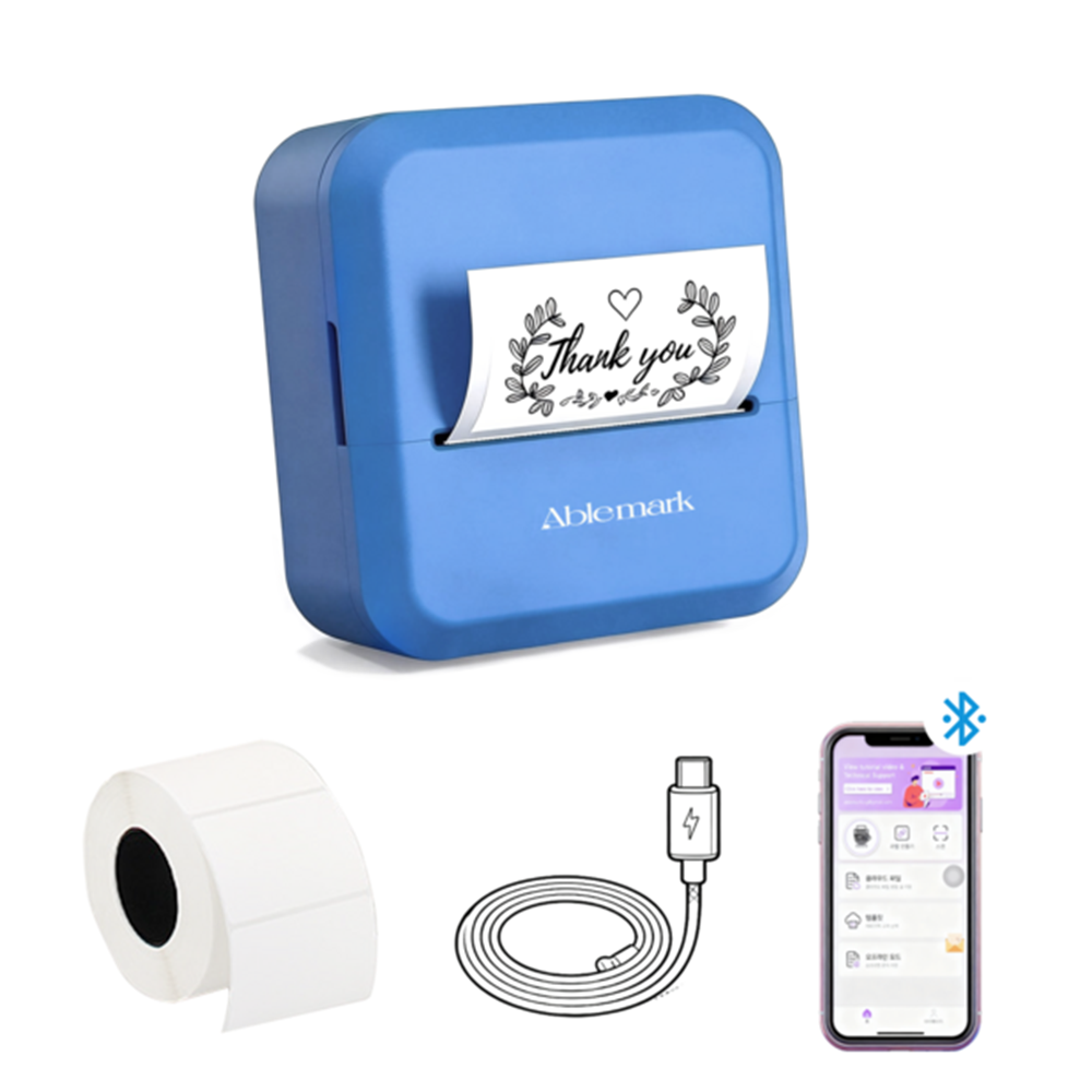 Ablemark 라벨 프린터기 스티커 라벨지포함 고속인쇄 바코드 생성 큐알코드 스캔 가능, 1세트, 푸른 39,800원