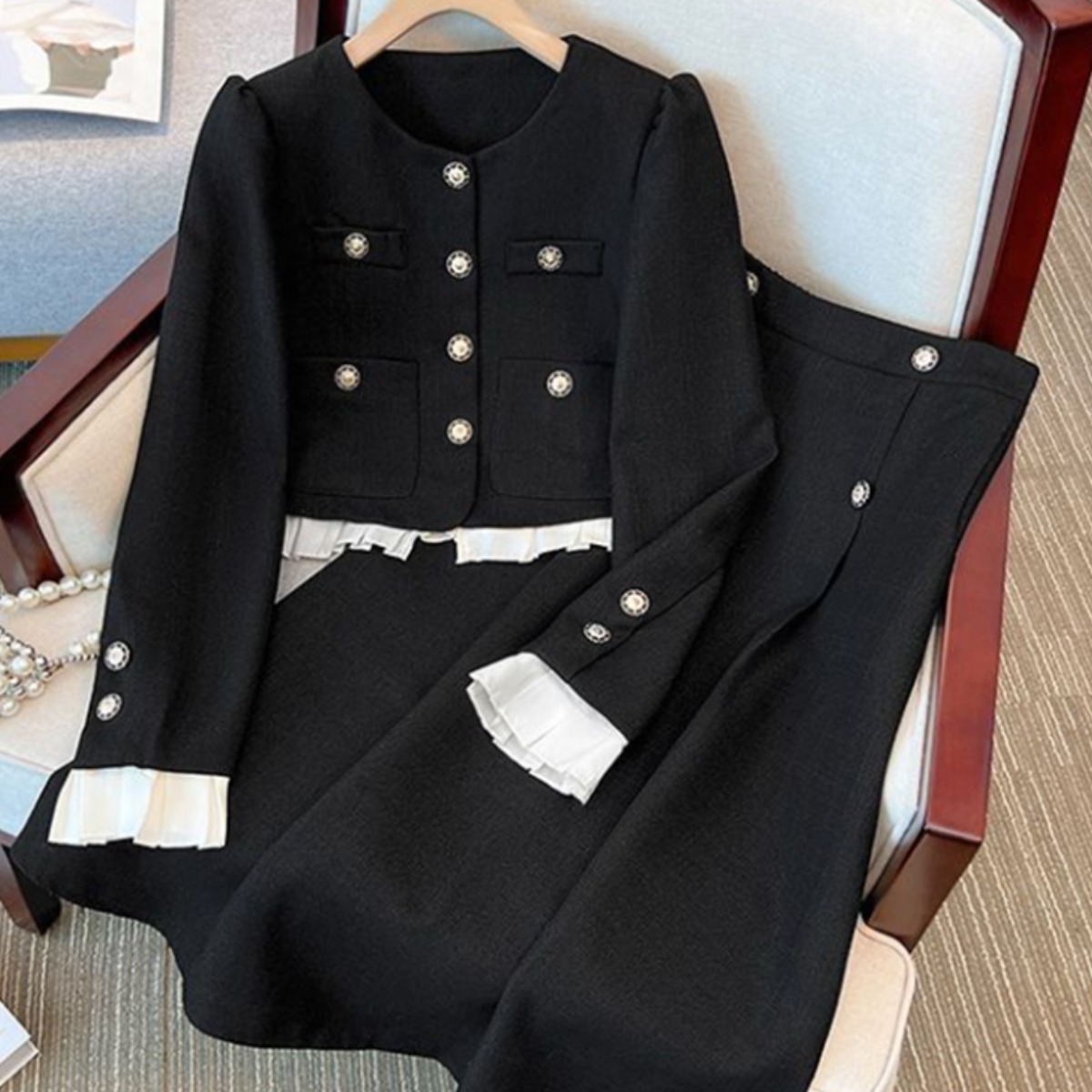 봄 가을 여성 소향풍 롱스커트 세트 트위드 정장 재킷 + 스커트 우아한 투피스 YXF 63,640원