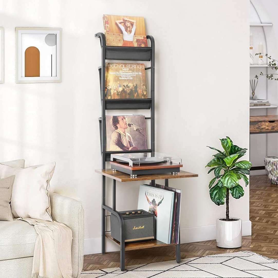 LP 레코드 수납장 빈티지 4단 CD LP 보관함 다용도 레코드 보관함 lp 보관대진열프레임 장식장, 검정색 99,000원