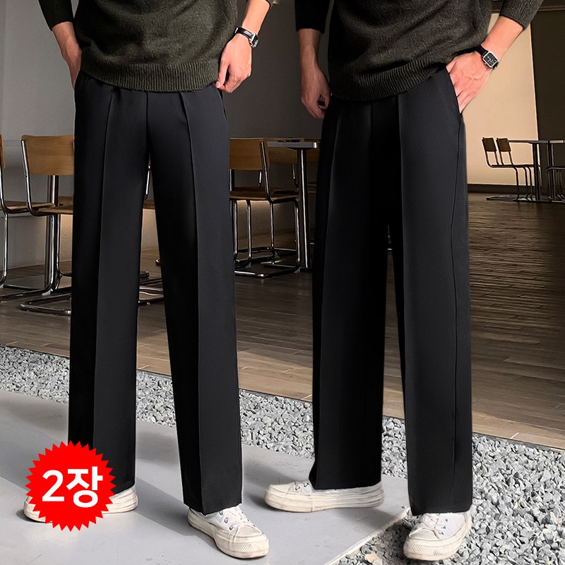 1+1 2-PACK 남자 남성 고퀄리티 사계절 밴딩 세미 와이드 슬랙스 바지 팬츠 35,800원